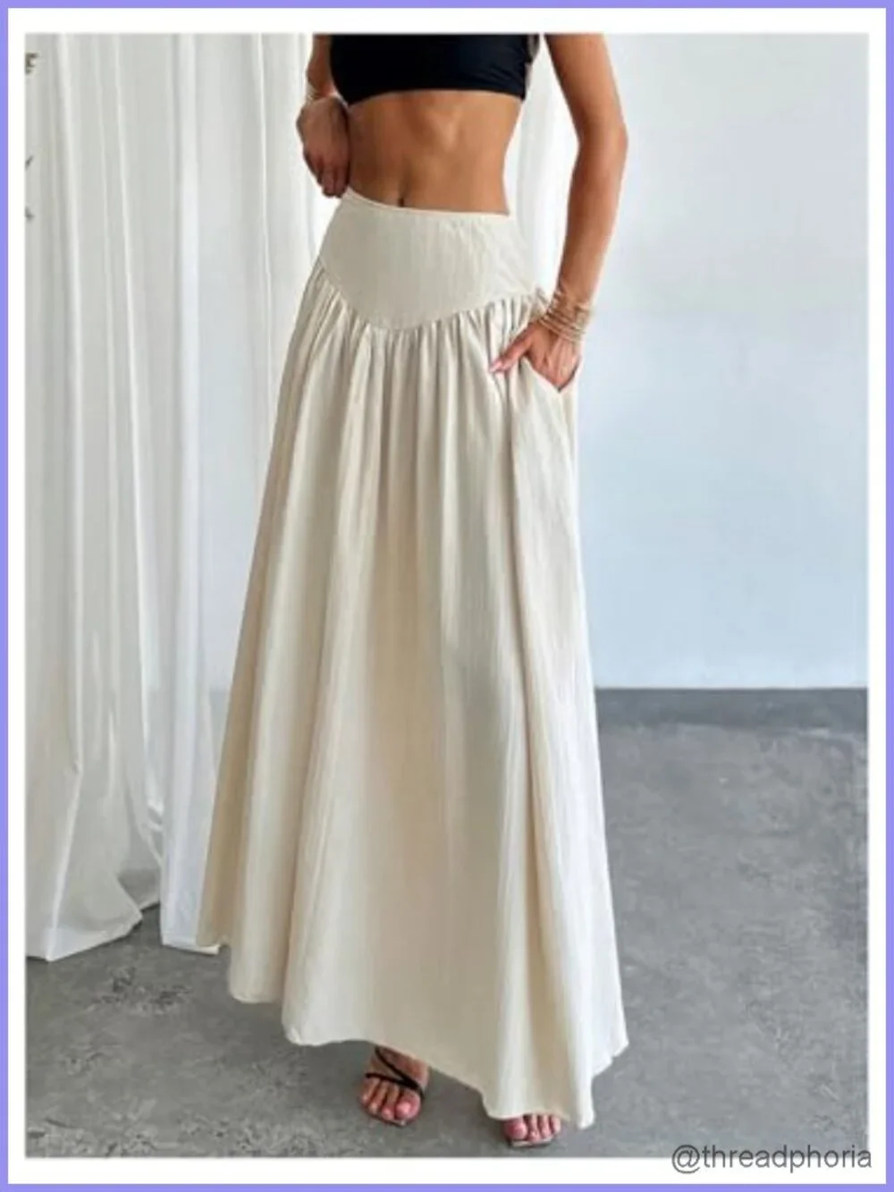 Women's Pleated Flowy Long Maxi Skirt High Waist with Pocket